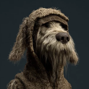 A humanoid looking hair covered sasquatch wearing the skin and h...