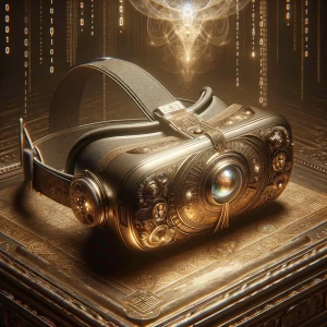 In the depths of a digital forest, a mythical VR headset reminis...