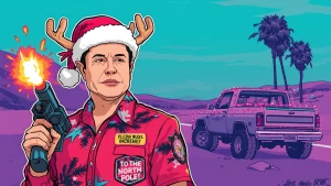 GTA Vice City loading screen character card: cel-shaded Elon Mus...