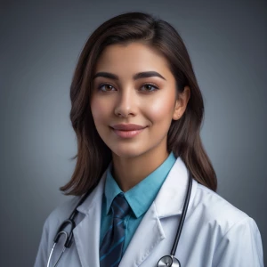 Transform this portrait of a student into a professional-looking...