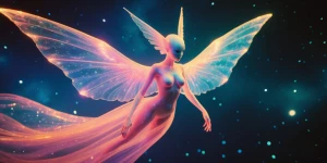 In the cosmic depths of a darkwave-driven universe, a shimmering...