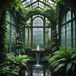 Vine-Curtained Conservatory: A verdant sanctuary where walls the...