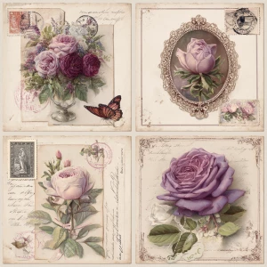 Victorian Mauve Rose Ephemera – 4 Cards (Antique Roses)
Print-r...