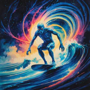 In the eerie vibrancy of a nightmarish pulsar surfer, electric h...