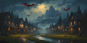 Edward Hughes painting готический Vampire town раннее утро густо...