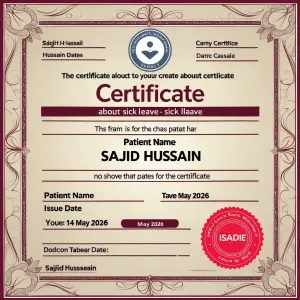 create a certificate about sick leave patient name (sajid hussai...