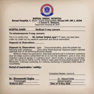 Medical Certificate Draft
Hospital Name: BANSAL HOSPITAL

Loc...