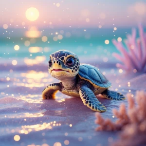 A baby sea turtle named Tika, swimming gently across the reef....
