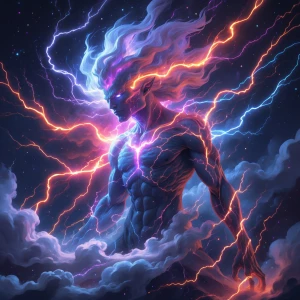 A swirling, ethereal figure of a wild nebulous elemental, glowin...