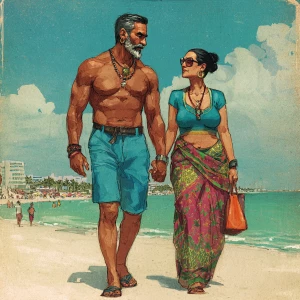 Realism,a muscular sweaty indian  villain man, walking  with his...