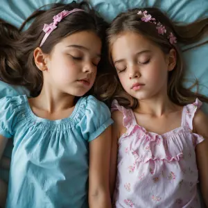 Two girl sleeping up to downeach other