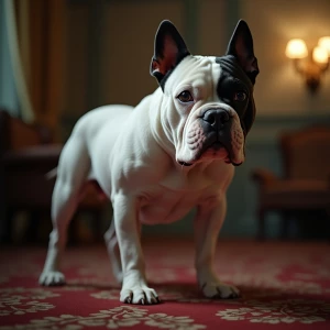 Generate an image of a female Alapaha Blueblood bulldog with whi...