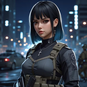 Generate a semi-realistic anime-style female soldier character w...
