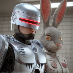 Lola bunny and buggs bunny "RoboCop-style armor" + "horizontal r...