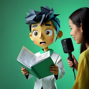 Origami Style, Paper Animation, boy expressively reads poetry, w...