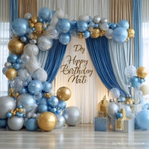 Create a realistic picture of a scene decorated with a big elabo...