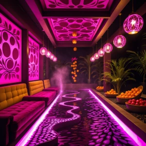 Explore the Dragonfruit Lounge, a vivid space filled with deep m...