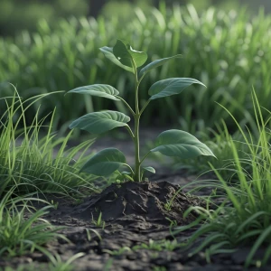 plant growing from ground hald way as well as the grass.photo re...