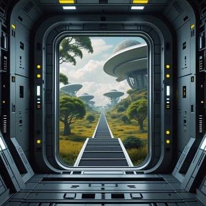 I want an image of a rectangular metallic spaceship exit door 20...