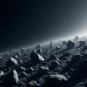 Create a realistic depiction of an asteroid field in deep space,...