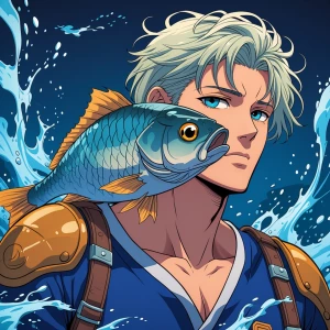 as me a un hombre pez con armadura marina estilo anime