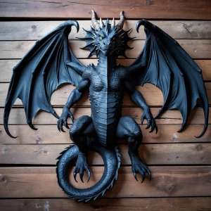 Black dragon laying flat down 
With it's wings spread out