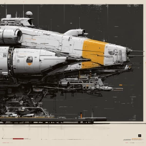 Create a character design sheet of a massive cyberpunk mothershi...