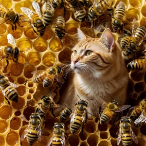 Create a detailed depiction of the interior of a beehive with ho...