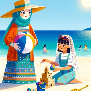 Cute girls walking around on beach