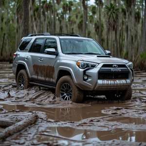 A sleek silver Toyota Forerunner with dark tinted windows gets c...