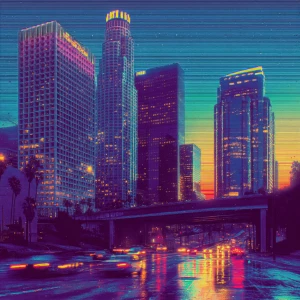 Generator image of Los Angeles downtown by the future cyberpunk...