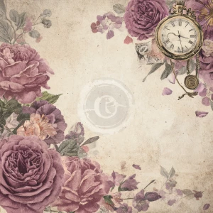 Victorian Mauve Rose Journal Page (Unlined, Timepiece & Petals)...