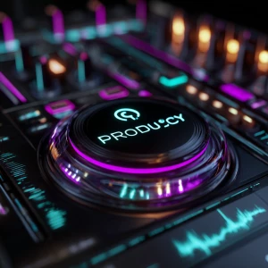 A futuristic DJ mixing console controlled by artificial intellig...