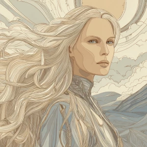 Portrait of Daryl Hannah, illustrated in the style of Moebius (J...