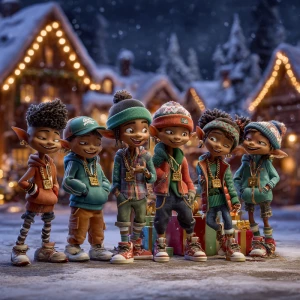 A high-quality animated holiday scene set at night in the North...