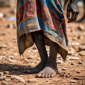 an ethiopian old man with bare foot