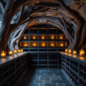 A cool, subterranean chamber where twisted roots form vaulted ar...