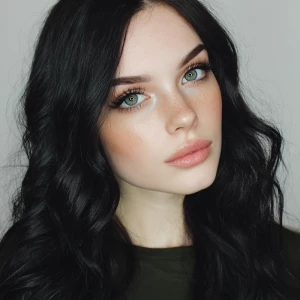 The person in the image is a woman with fair skin and a symmetri...