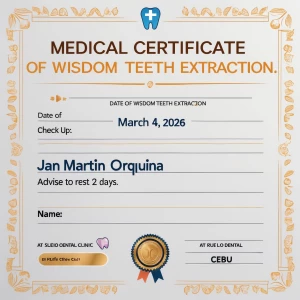 Generate a medical certificate of wisdom teeth extraction. Date...