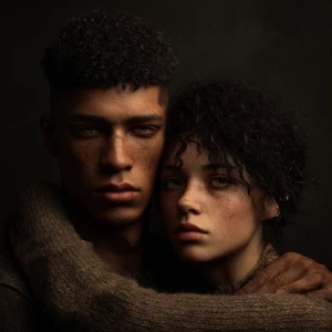 Generate an image of a strikingly handsome biracial male and fem...