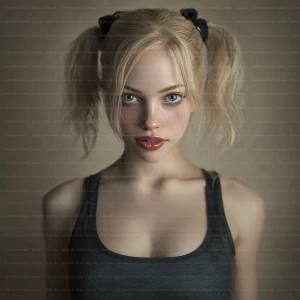 "Photorealistic 35mm half-body photograph of young Caucasian wom...