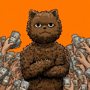 A humanoid cat character with a brown fur body, standing with ar...