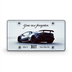 Design a 6x12-inch license plate featuring a sleek silhouette of...