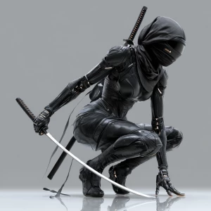 A sleek curvy puerto Rican female Ninja assassin warrior in Blac...