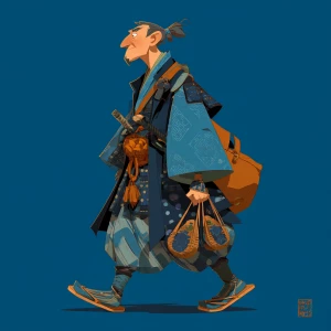 2D Disney style cartoon, clean digital art, young Hideyoshi with...