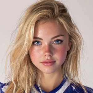 Make a photo realistic blonde teenager cheerleader