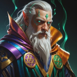 A resplendently shimmering sorcerer, every detail exudes magic a...