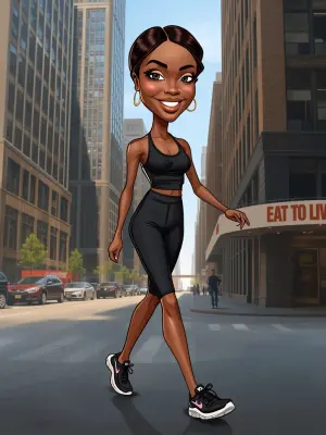 Create a photorealistic caricature cartoon image of a young Afri...