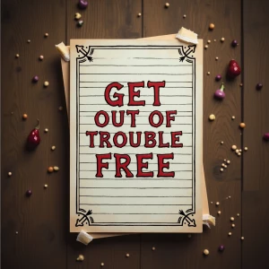 Create an prison themed "Get Out of Trouble Free Card" that comb...