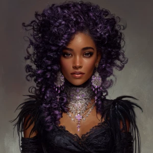 Create an image of an enchanting woman with luscious, cascading...